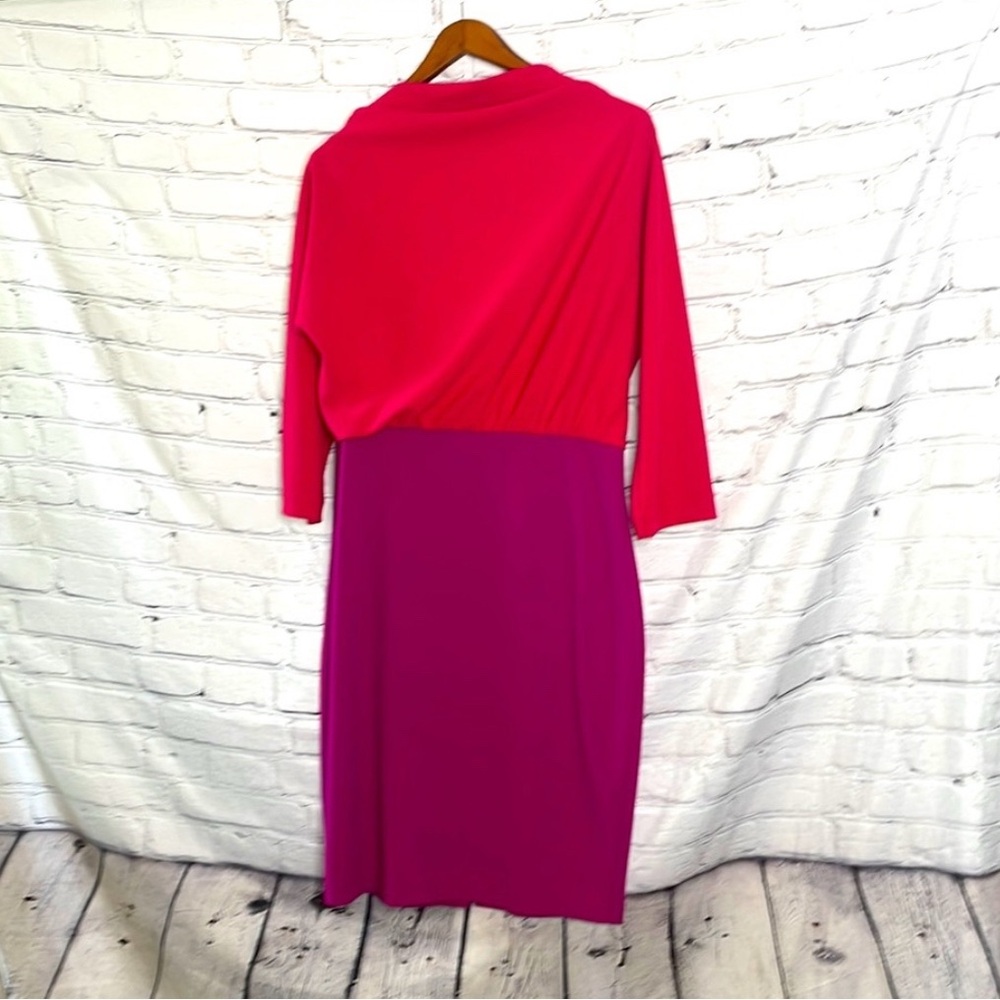 Belle Badgley Mischka Pink Purple Two Tone Long Sleeve Dress Size 14